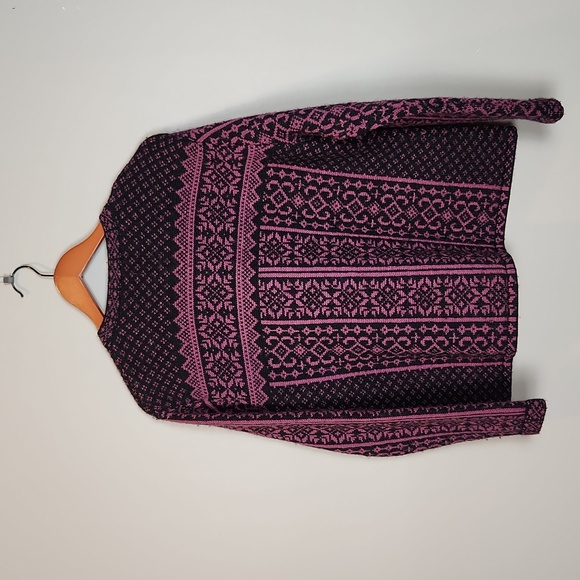 Skyr Black and Purple Fair Isle Print‎ Wool Cardigan Large - Picture 2 of 8